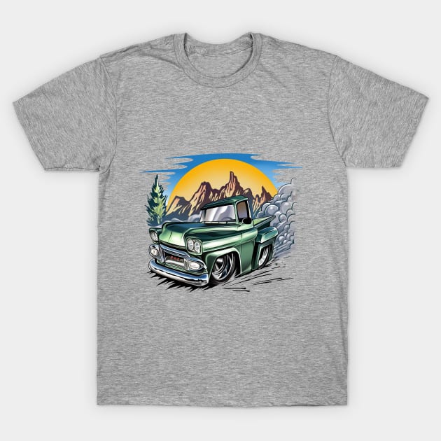 Lowrider Green Vintage Pickup Truck T-Shirt by Aiqkids Design